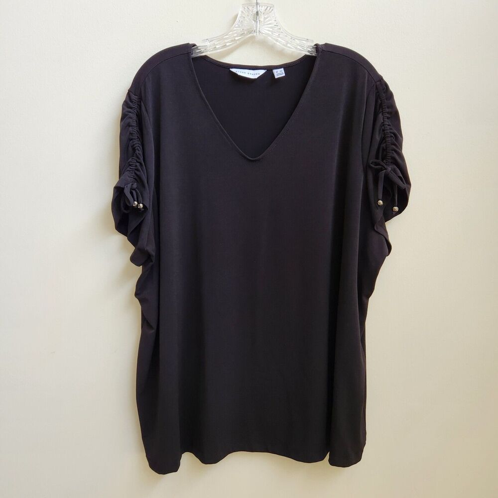 Susan Graver Top Women's 3X Black Short Sleeve Liquid Knit Tunic Career Office